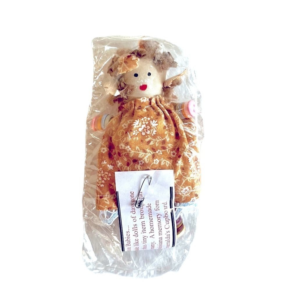 Handmade in Louisiana Button Baby Doll New in Package